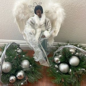 Holiday Afro American angel with holiday baskets